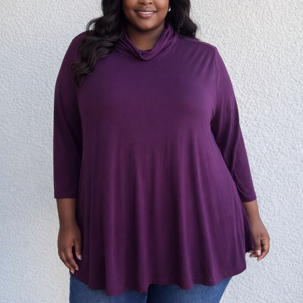 Soft Surroundings 3X cowl deep purple asymmetrical plus size top autumn romantic